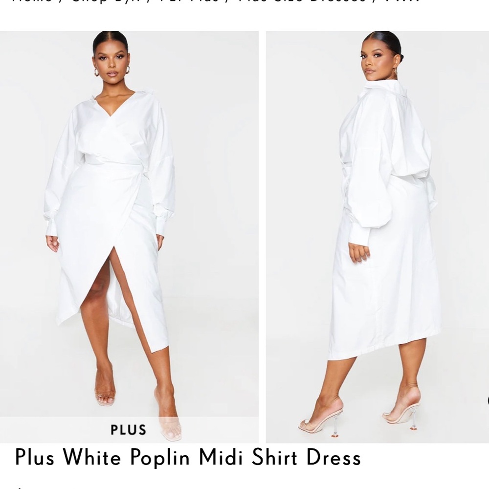 Plus White Poplin Midi Shirt Dress